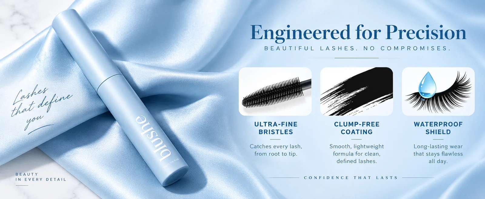 Blushe precision mascara brush and formula details