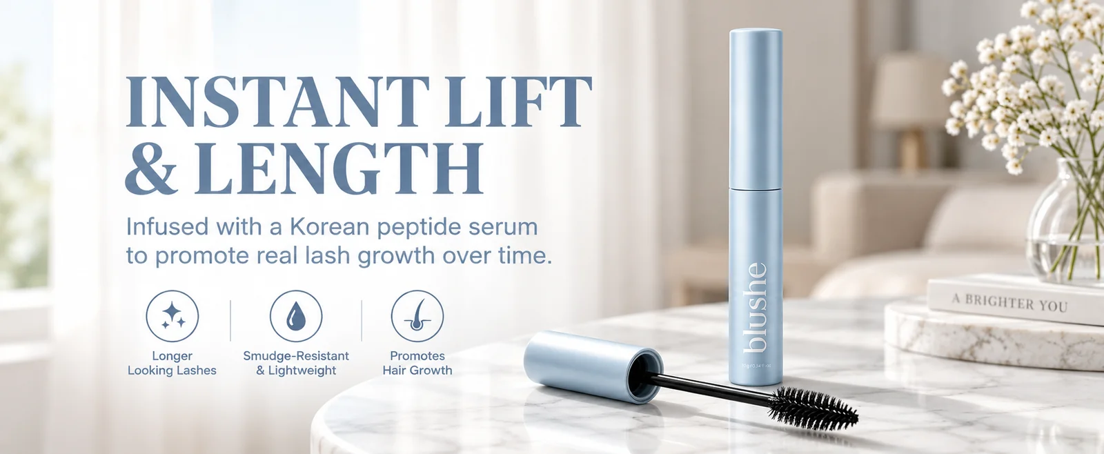 Blushe growth serum mascara product banner